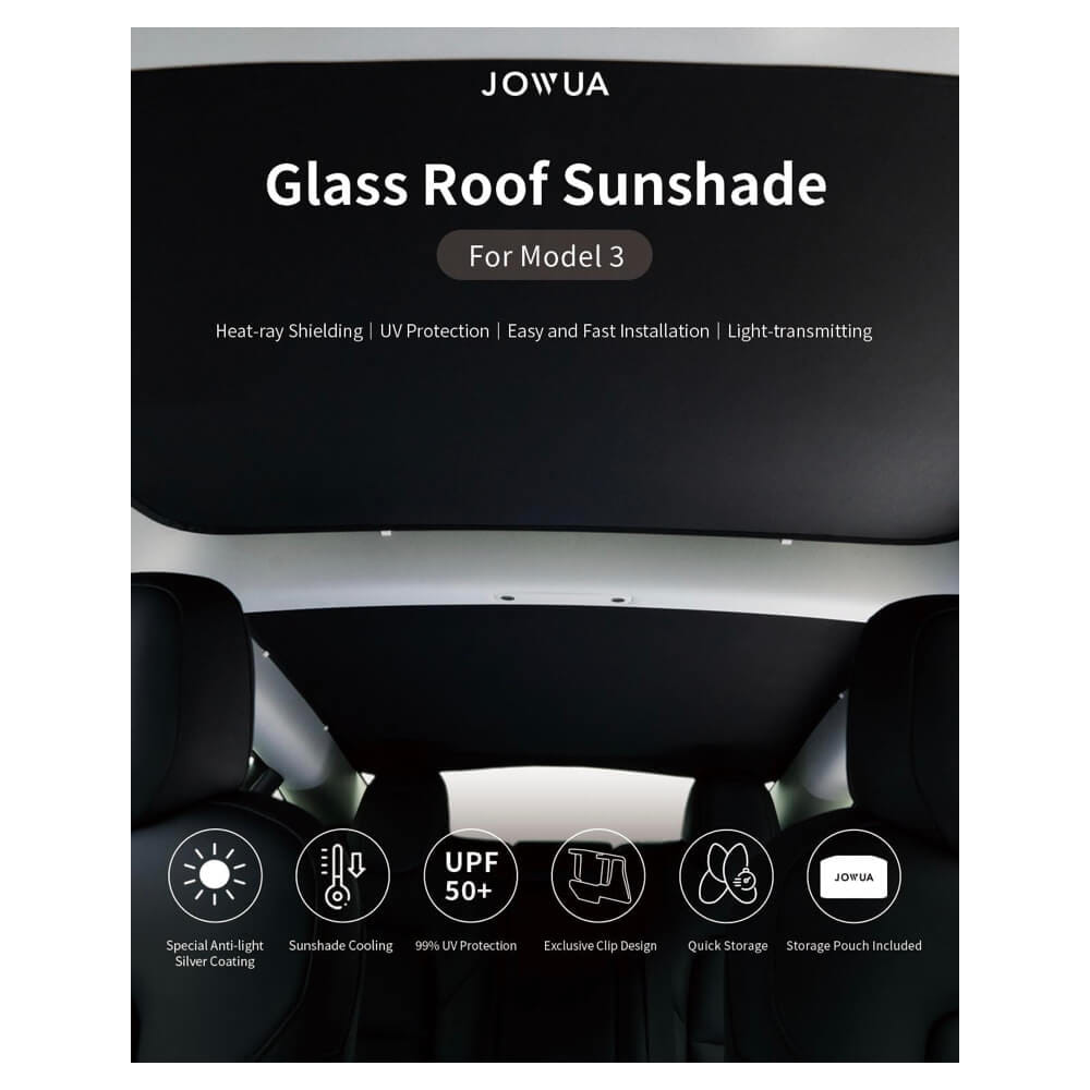 ม่านบังแดดหลังคา JOWUA GLASS ROOF SUNSHADE สำหรับ MODEL 3 HIGHLAND 2024 สีเทา